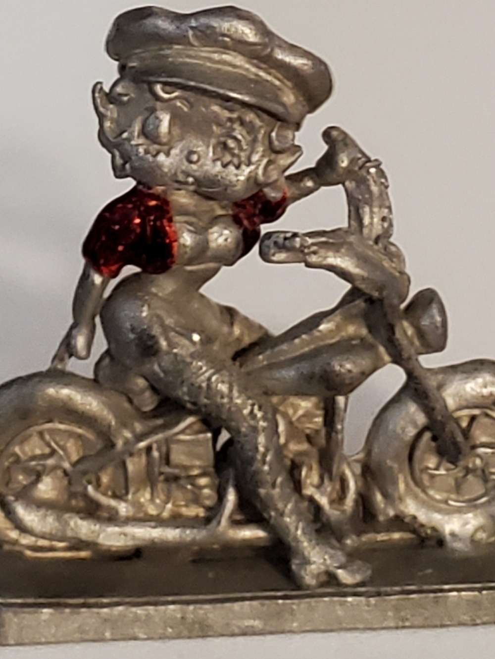 Colectable Pewter Betty Boop Motorcycle Figurine with Red Accents